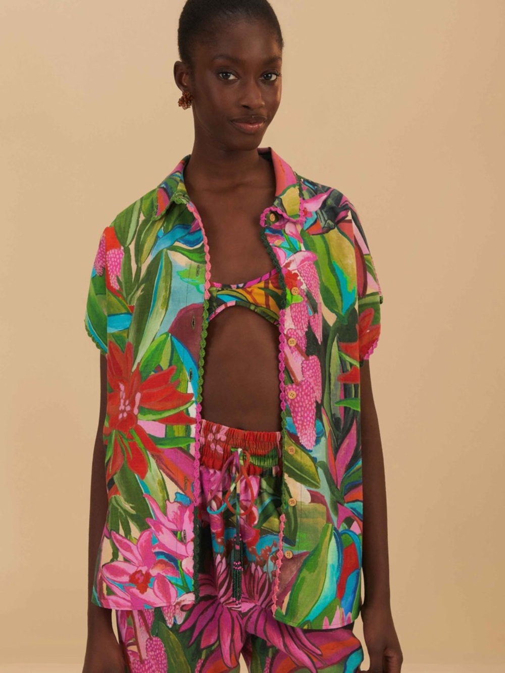 FARM Rio Jardin De Reve Shirt Size XS NWT Tropical Linen Multicolor - Picture 13 of 16